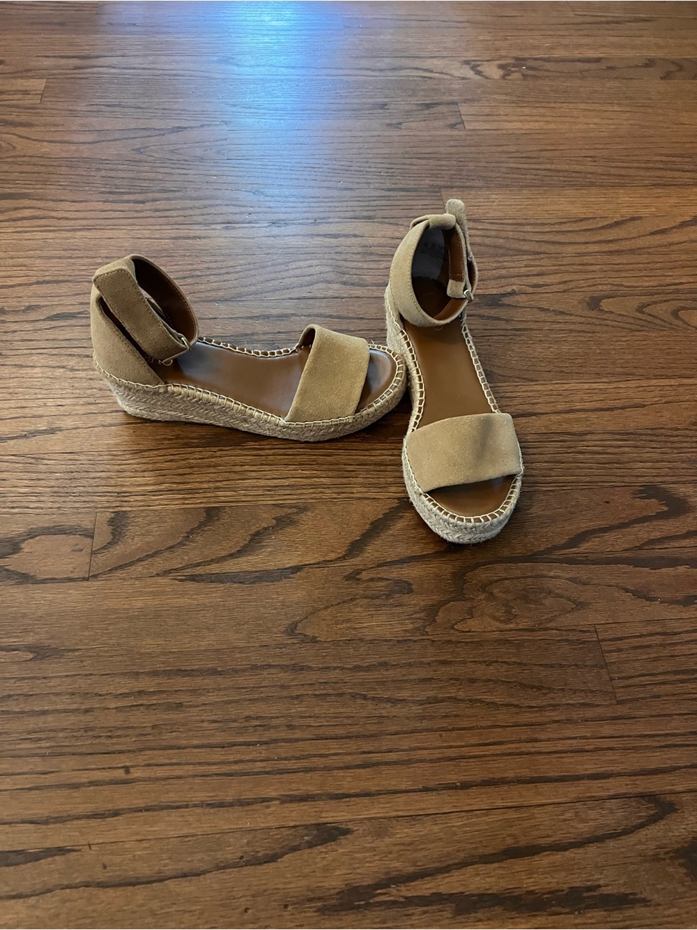 Franco Sarto Tan Espadrille Wedge Sandals with Ankle Strap